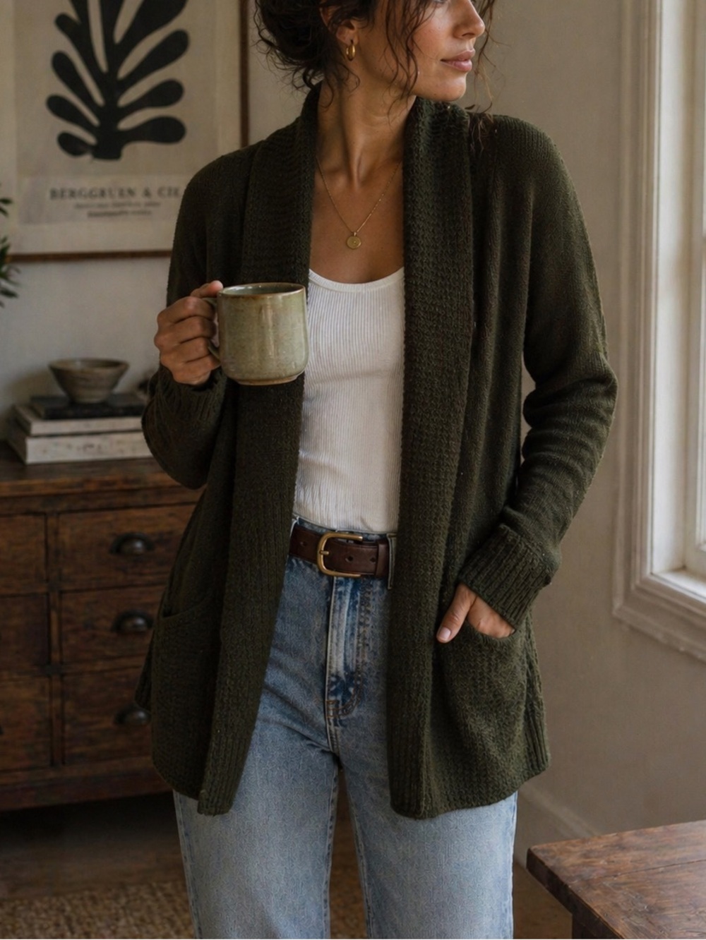 Northcrest Olive Forest Green Open-Front Cardigan